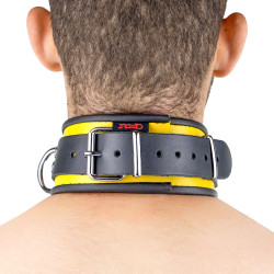 The Red Collier en cuir - 3 anneaux D - Noir/ Jaune